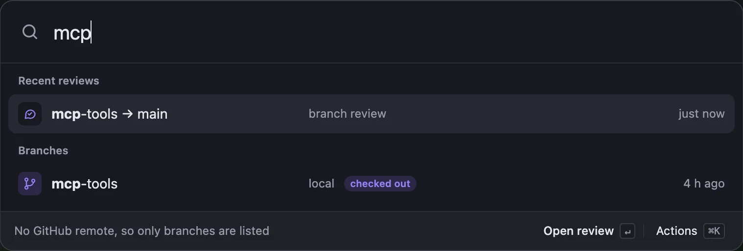 The quick open palette searching for “mcp”.